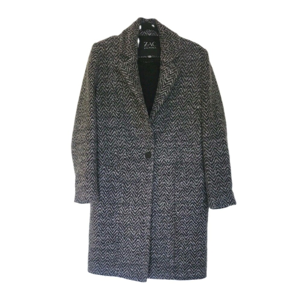 ZAC POSEN Sz 4 GISELLE WOOL COAT HERRINGBONE MOONSTONE  Boyfriend Tweed